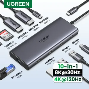 인기의 비결은? UGREEN 듀얼 HDMI USB-C 허브 8K 4K HDMI 어댑터 MacBook Pro Air 노트북 USB 허브용 RJ45 USB3.0 PD 100W 도크가 포함된 10 in 1 분배기 지금 소개할게요