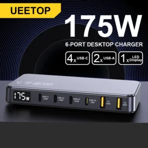오늘은 이거 어때? 맥북 삼성 아이폰용 Ueetop 175W GaN USB C 충전기 LED 디스플레이 6포트 데스크탑 충전기 타입 C PD 100W PPS 45W 고속 충전 확인해보세요