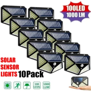 간단정보 1/2/4/6/10PCS 100 LED 태양 벽 램프 4 측면 모션 센서로 빛나는 야외 정원 안뜰 방수 벽 조명 클릭해보세요