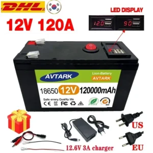 훨씬 깔끔해진 2025 업그레이드 된 LiFePO4 리튬 배터리 12V 120Ah 휴대용 충전식 배터리 내장 5V 2.1A Usb 전원 디스플레이 포트 충전 무조건 확인