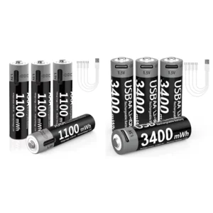 많을까요? MATOV 리튬이온 AA 및 AAA 충전식 배터리 USB 리튬이온 3400mWh 1.5V AA 충전식 배터리+1100mWh 1.5V AAA 배터리 전합니다